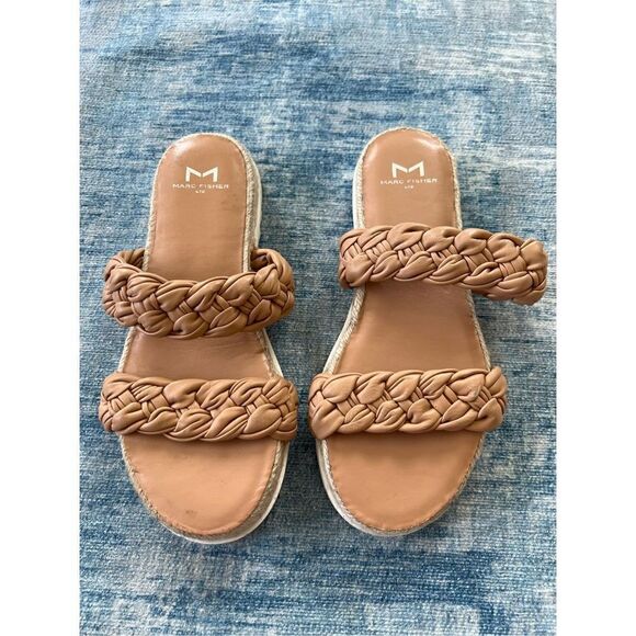 Marc Fisher Jaime Tan Brown Flat Espadrille Slip On Sandal Size 5.5 - Picture 2 of 6